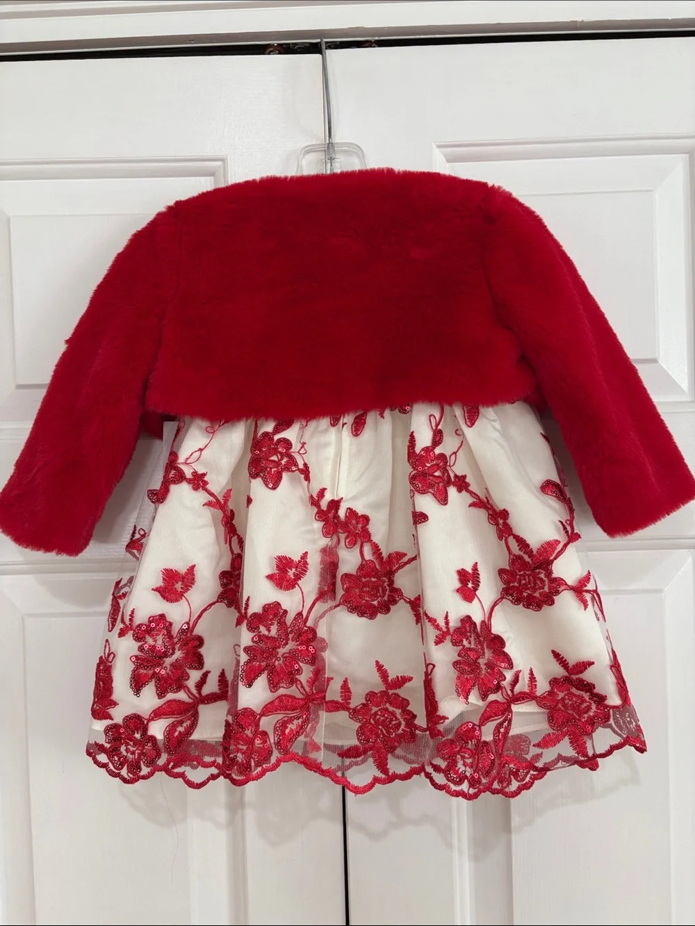 NWT Rare Editions 3 Piece Red White Floral Tulle Dress W/Jacket & Bloomers 12M